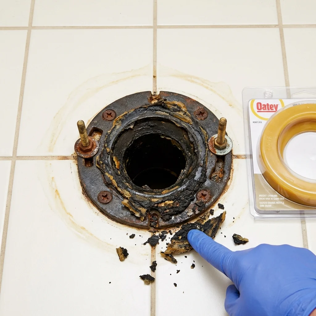 Failed wax ring showing water seepage at the base of a toilet in a Squaw Valley, CA home